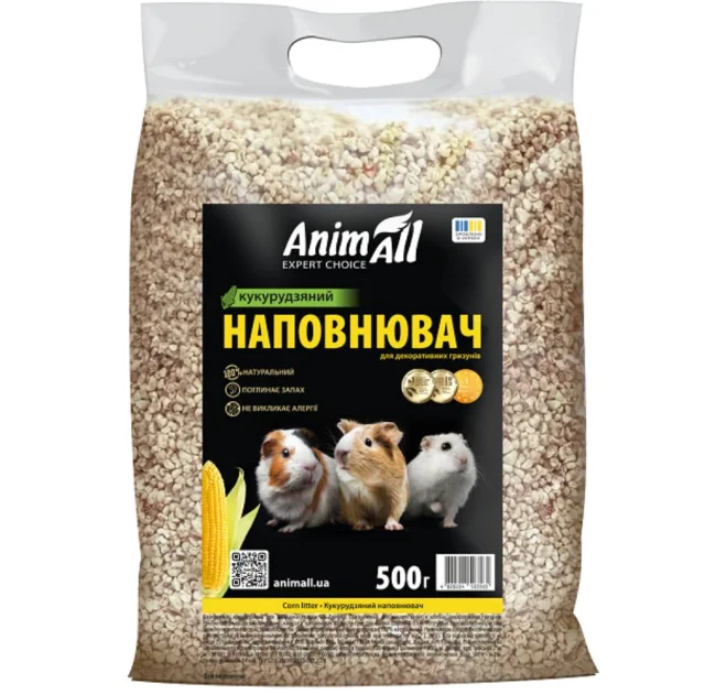 Наповнювач AnimAll кукурудзяний для туалетів тварин, для гризунів, 0.5 кг