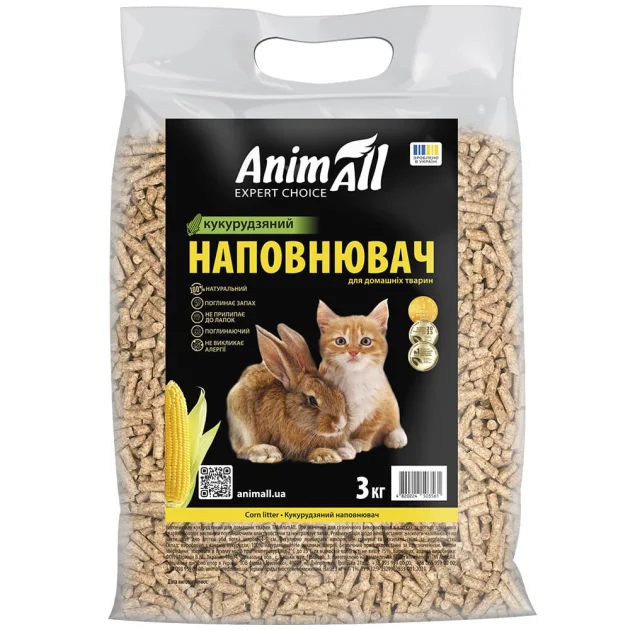 Наполнитель AnimAll кукурузный для туалетов животных, 3 кг