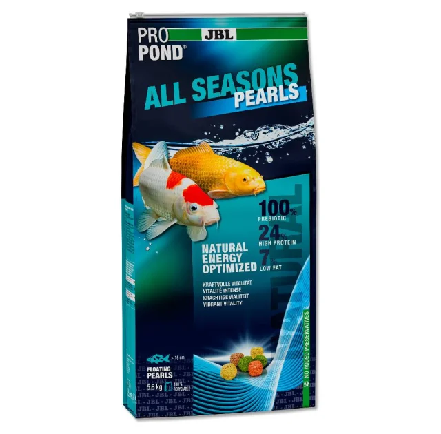 Всесезонний корм JBL ProPond All Seasons Pearls для дрібних коїв та інших ставкових риб, 5,8 кг, 32л