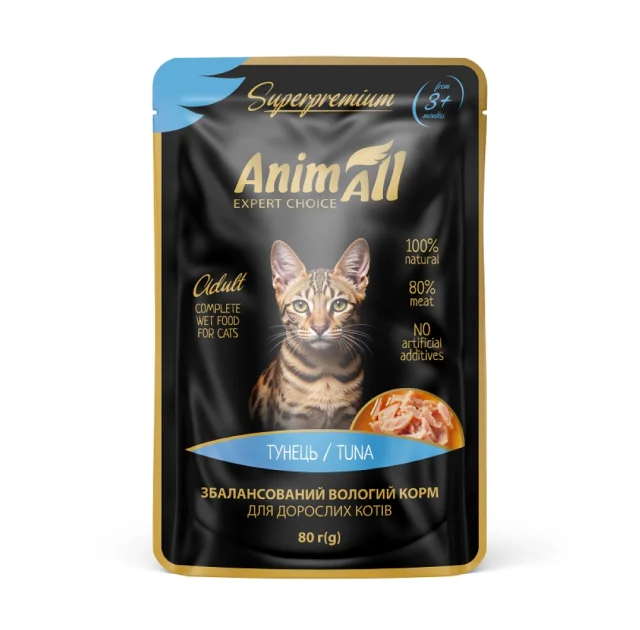 Влажный корм AnimAll для кошек, тунец, 80 г