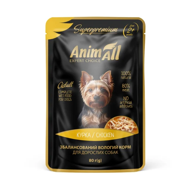 Вологий корм AnimAll для собак, курка, 80 г