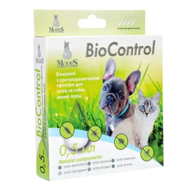 Біокраплі MODES BioControl для котів та собак малих порід, протипаразитарні, 0,5 мл