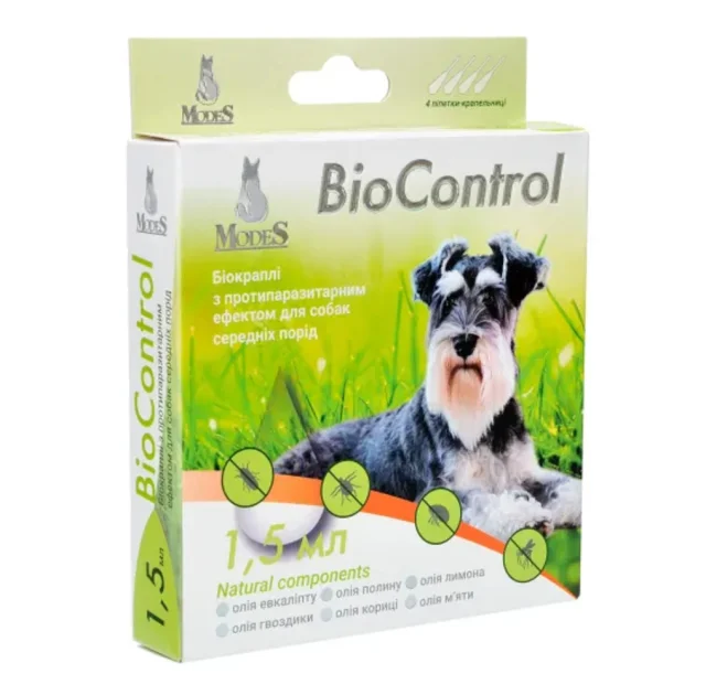 Біокраплі MODES BioControl для собак середніх порід, протипаразитарні, 1,5 мл