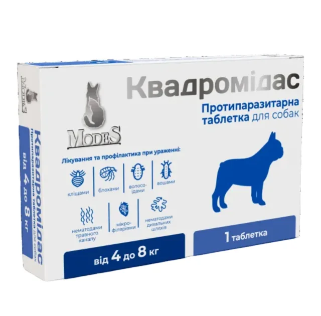 Таблетки MODES Квадромидас противопаразитарные, для собак 4–8 кг, 0.4 г