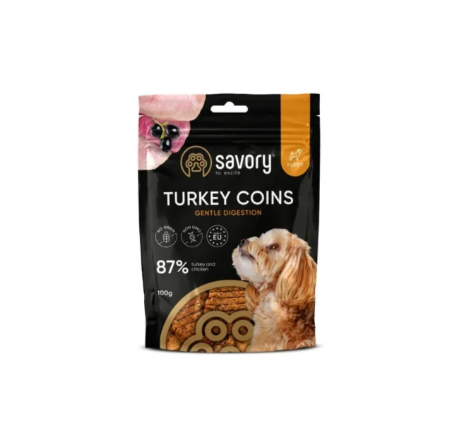 Ласощі Savory Savory Puppy Coins With Turkey для цуценят, монетки з індичкою, 100 г