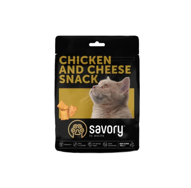Ласощі Savory Cats Snacks Pillows Gourmand для дорослих вибагливих котів, подушечки з куркою та сиром, 180 г