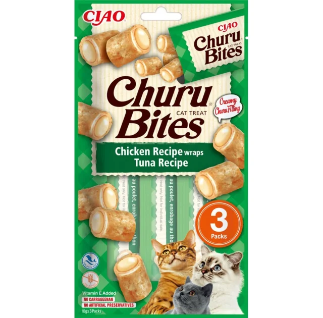 Лакомство INABA "Churu Bites" для кошек, с курицей и тунцом, 3 шт, 30 г