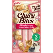 Лакомство INABA "Churu Bites" для кошек, с курицей, тунцом и лососем, 3 шт, 30 г