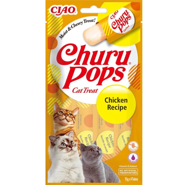 Лакомство INABA "Churu Pops" для кошек, с курицей, 4 шт, 60 г