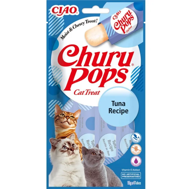 Лакомство INABA "Churu Pops" для кошек, с тунцом, 4 шт, 60 г