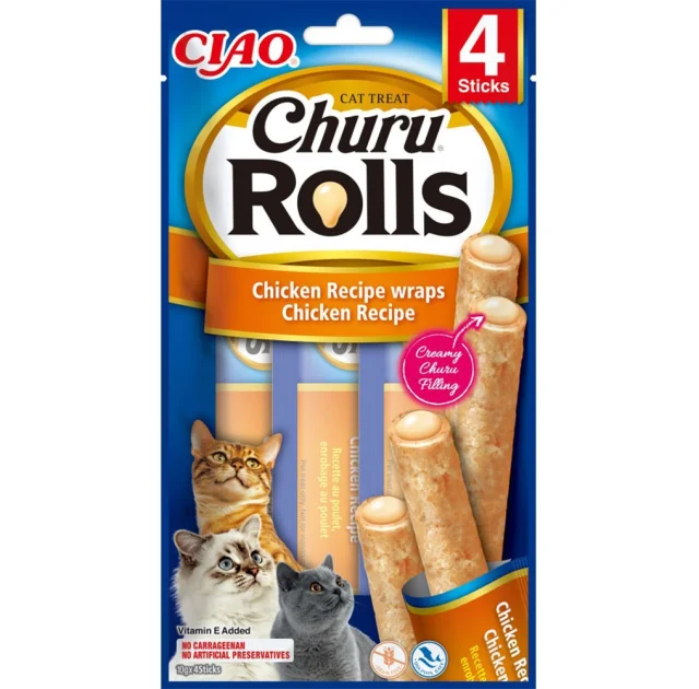 Лакомство INABA "Churu Rolls" для кошек, с курицей, 4 шт, 40 г