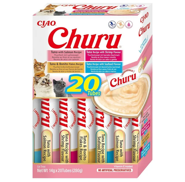 Ласощі INABA "Churu" для котів, вершковий мус "Різновиди морепродуктів", 20 шт, 280 г