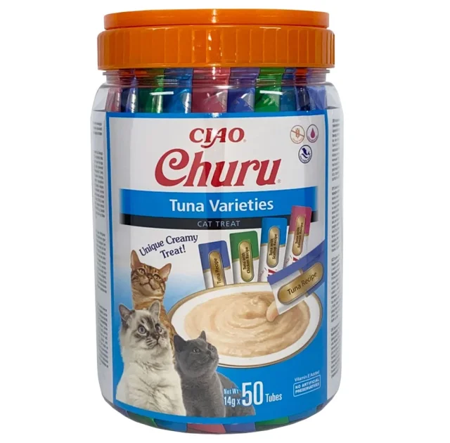 Лакомство INABA "Churu" для кошек, сливочный мусс "Разнообразие тунца", 50 шт, 700 г