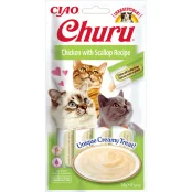 Лакомство INABA "Churu" для кошек, сливочный мусс с курицей и гребешком, 4 шт, 56 г