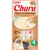 Лакомство INABA "Churu" для кошек, сливочный мусс с курицей и лососем, 4 шт, 56 г