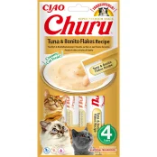 Лакомство INABA "Churu" для кошек, сливочный мусс с тунцом и хлопьями бонито, 4 шт, 56 г