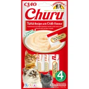Лакомство INABA "Churu" для кошек, сливочный мусс с тунцом и крабом, 4 шт, 56 г