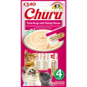 Лакомство INABA "Churu" для кошек, сливочный мусс с тунцом и креветками, 4 шт, 56 г