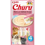 Лакомство INABA "Churu" для кошек, сливочный мусс с тунцом и лососем, 4 шт, 56 г