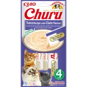 Лакомство INABA "Churu" для кошек, сливочный мусс с тунцом и моллюсками, 4 шт, 56 г
