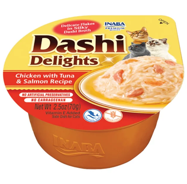Лакомство INABA "DASHI Delights" для кошек, с курицей, тунцом и лососем, 1 шт, 70 г