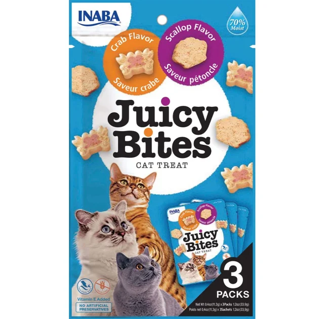 Лакомство INABA "Juicy Bites" для кошек, сочные снеки с гребешком и крабом, 3 шт, 33,9 г