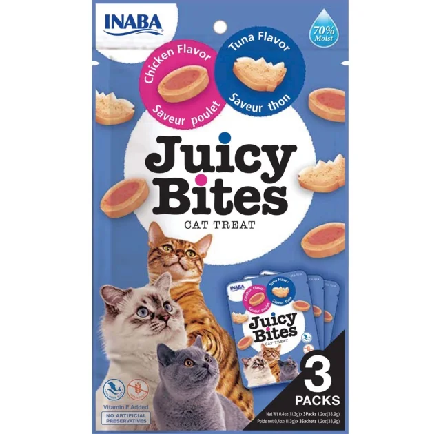 Лакомство INABA "Juicy Bites" для кошек, сочные снеки с курицей и тунцом, 3 шт, 33,9 г
