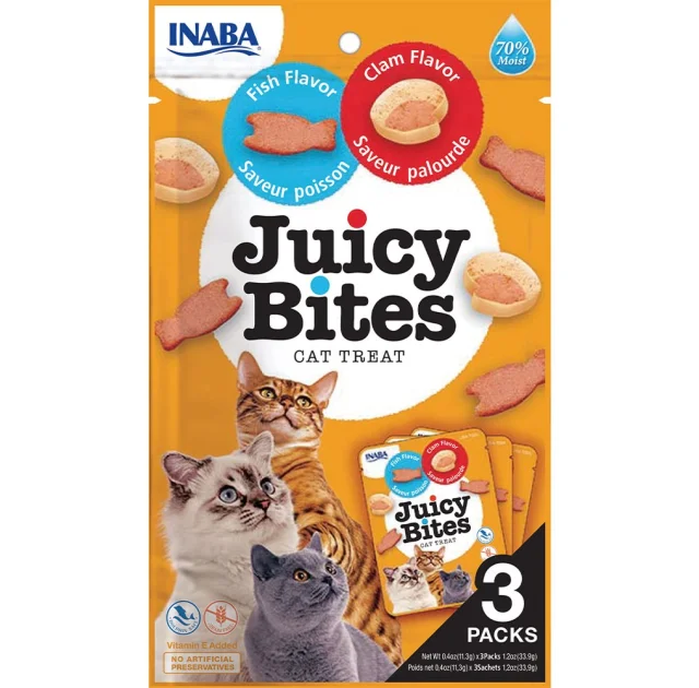 Лакомство INABA "Juicy Bites" для кошек, сочные снеки с рыбой и моллюсками, 3 шт, 33,9 г