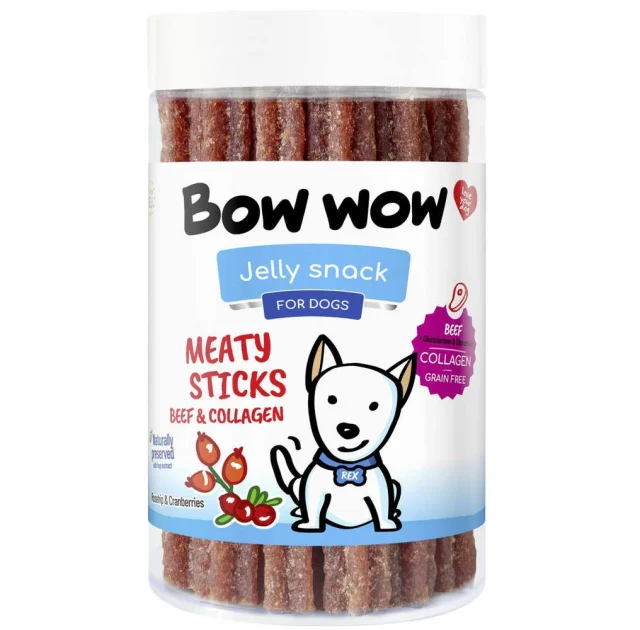 Ласощі "Bow wow" для собак, м'ясні палички з яловичини і колагеном, 20 шт, 370 г