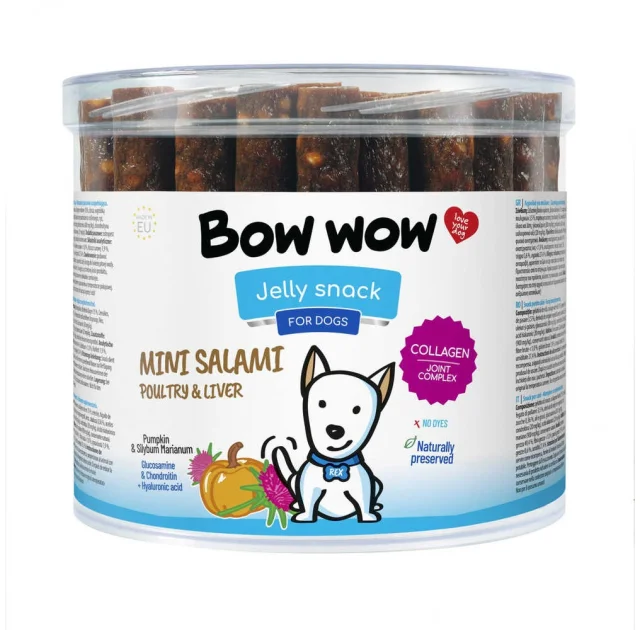 Ласощі "Bow wow" для собак, міні-салямі палички з птицею і печінкою, 60 шт, 12 см