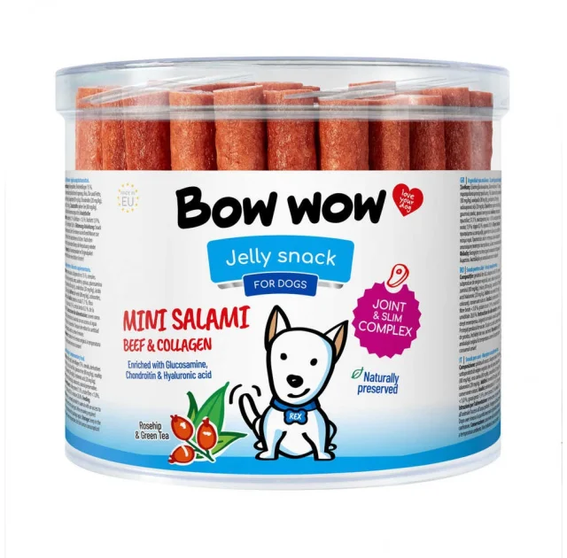 Ласощі "Bow wow" для собак, міні-салямі палички з яловичиною і колагеном, 60 шт, 12 см