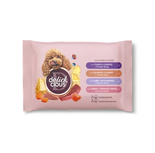 Вологий корм Delickcious Набір №1 для дорослих собак, асорті паучів, 0.33 кг