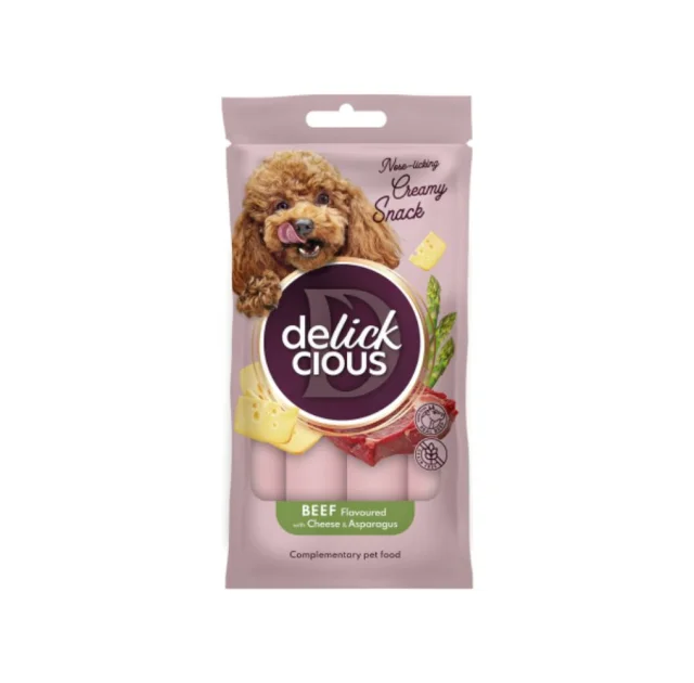 Ласощі Delickcious для собак, крем з яловичиною, сиром, спаржею, 4 шт, 60 г