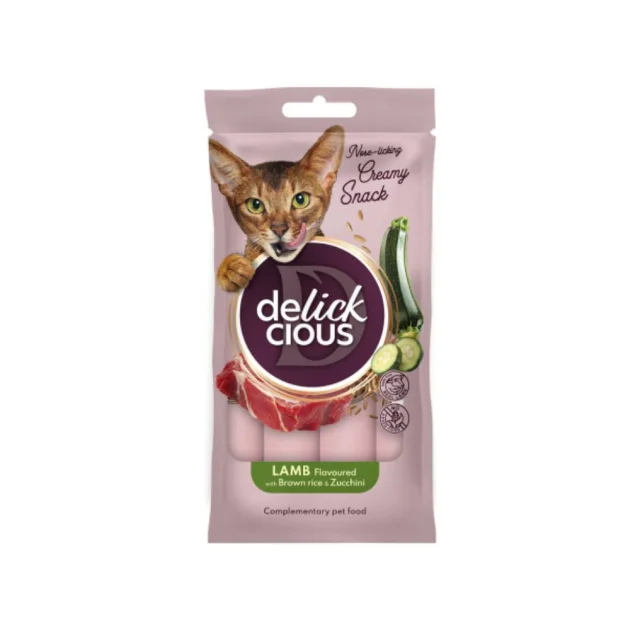 Лакомство Delickcious для кошек, крем с ягненком, рисом и цуккини, 4 шт, 60 г