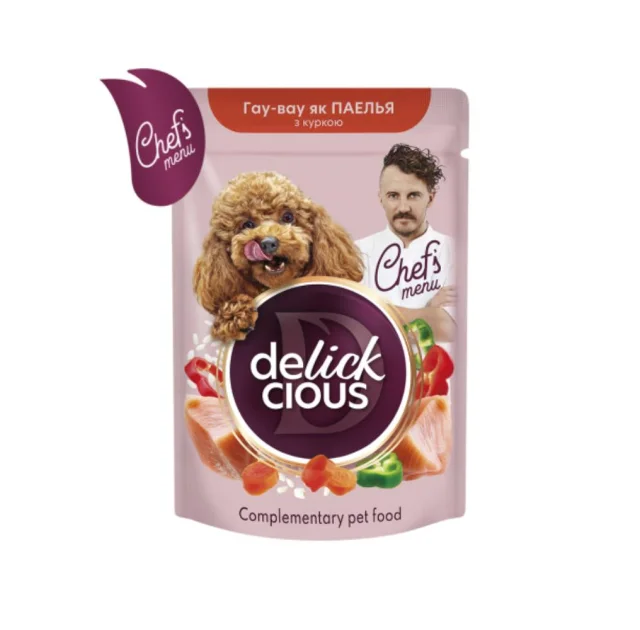 Вологий корм Delickcious для собак, паелья з куркою, рисом і морквою, 85 г