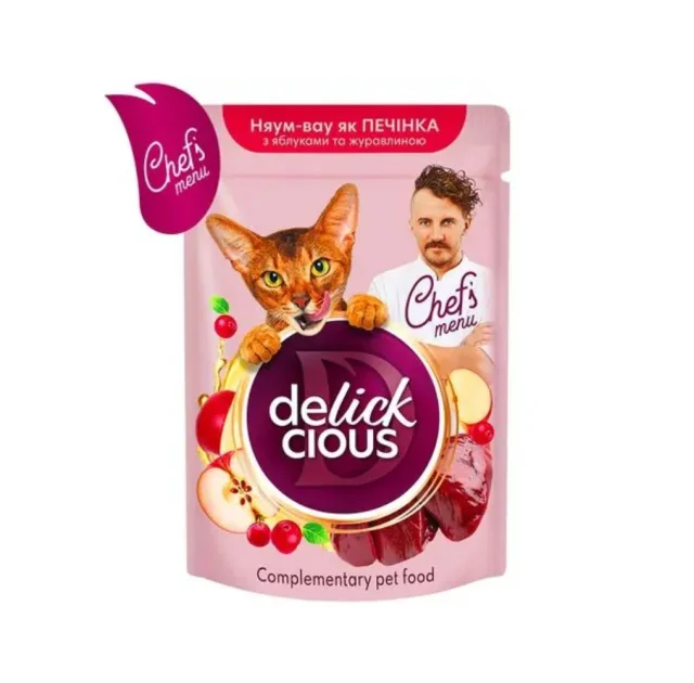 Вологий корм Delickcious для котів, з печінкою, яблуком і журавлиною, 85 г