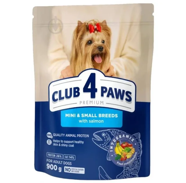 Сухой корм Club 4 Paws для собак малых пород, с лососем, 0.9 кг