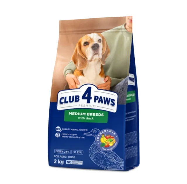Сухой корм Club 4 Paws Adult Premium для собак средних пород, с уткой, 2 кг
