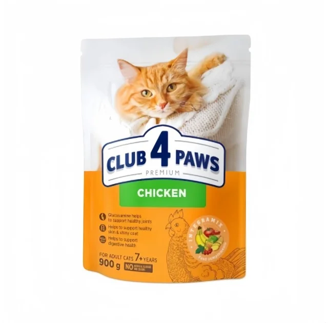 Сухой корм Club 4 Paws Adult Cats 7+ для взрослых кошек от 7 лет, 0.9 кг