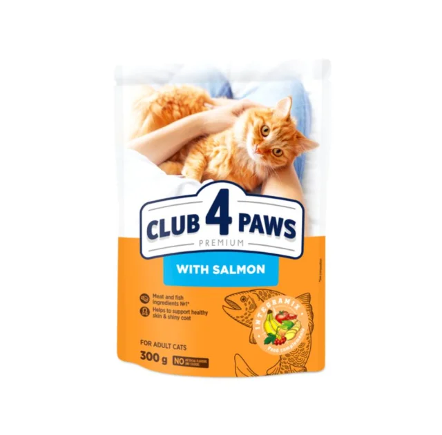 Сухой корм Club 4 Paws Adult Cats with Salmon для взрослых кошек, с лососем, 0.9 кг