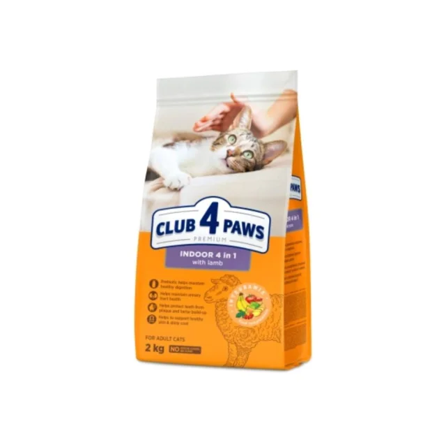 Сухой корм Club 4 Paws Indoor 4 in 1 Lamb для кошек, живущих в помещении, с ягненком, 2 кг