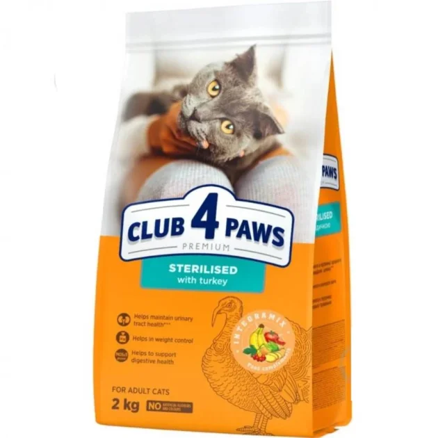 Сухой корм Club 4 Paws Premium Cat Sterilised Turkey для кошек стерилизованных, с индейкой, 2 кг