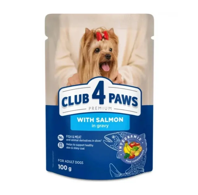 Вологий корм Club 4 Paws для дорослих собак малих порід, з лососем у соусі, 100 г