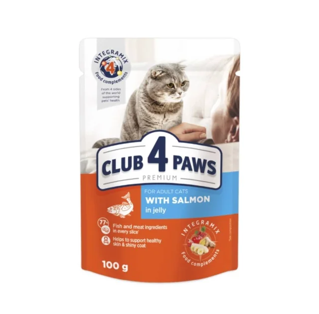 Влажный корм Club 4 Paws Adult Premium для взрослых кошек, с лососем в желе, 85 г