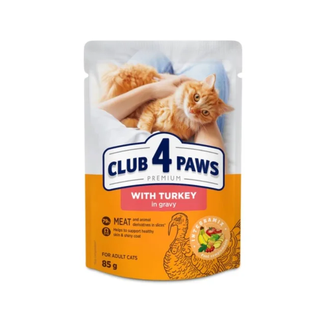 Влажный корм Club 4 Paws Adult Premium для взрослых кошек, с индейкой в ​​соусе, 85 г