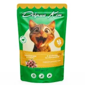 Консервований корм Добрий Кіт для дорослих котів шматочки в соусі з куркою та печінкою, 100 г, пауч