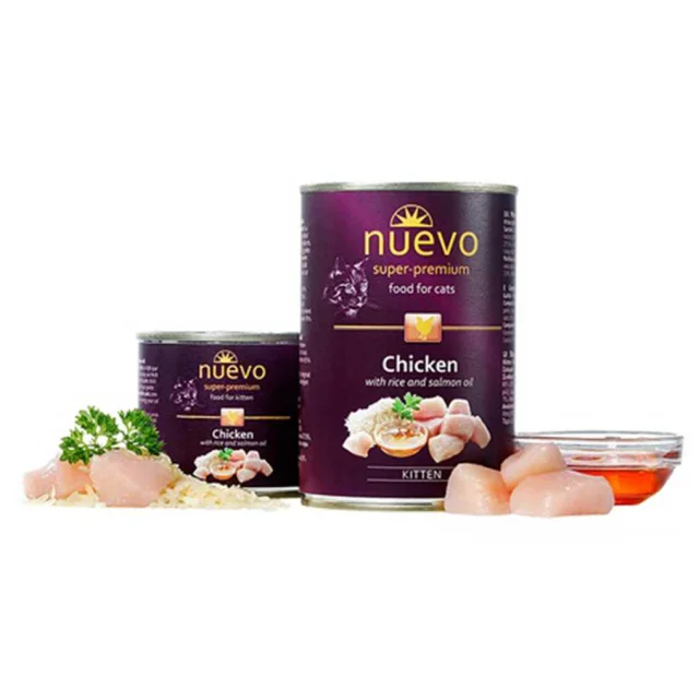 Консервированный корм Nuevo Kitten с курицей, рисом и жиром лосося, для котят, 200 г