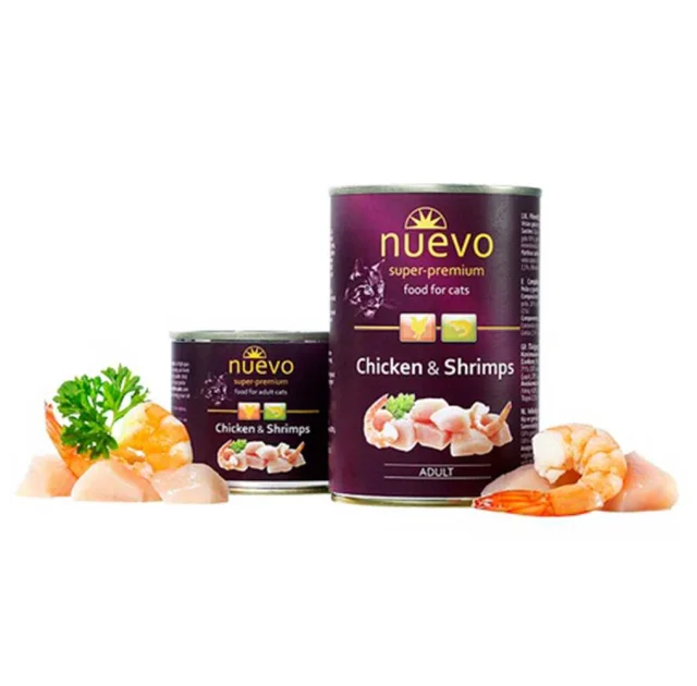 Консервированный корм Nuevo Adult с курицей и креветками, для кошек, 200 г
