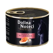 Консервований корм Dolina Noteci Premium для котів, м’ясні шматочки в соусі, лосось, 185 г