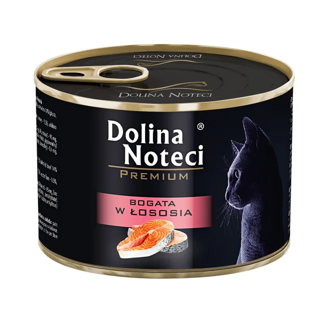 Консервированный корм Dolina Noteci Premium для кошек, мясные кусочки в соусе, лосось, 185 г